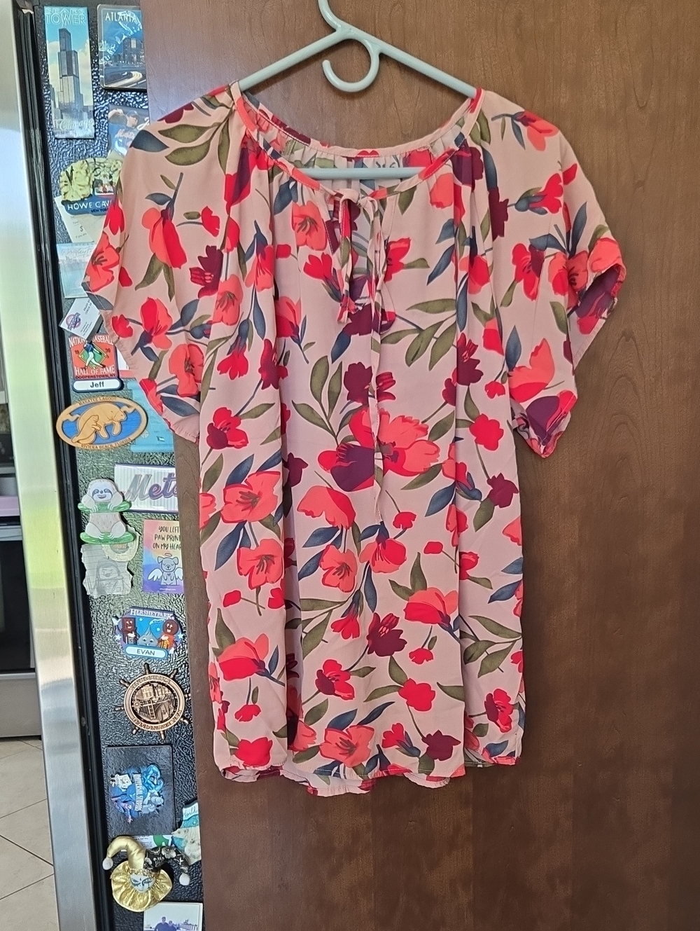 Floral Pink Tie-Neck Women's Top